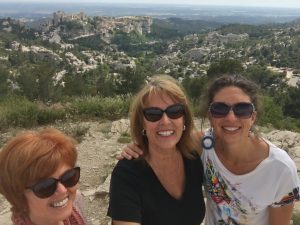 Kathy, Liza and Emily with Les Baux in the distance!